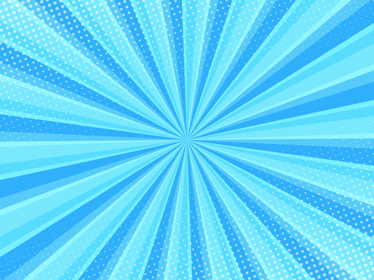 Blue comic cartoon background with halftone, pop art style effect.